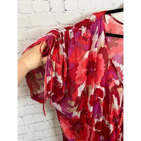 LANE BRYANT floral white pink red semi-sheer blouse top 30/32 - Picture 4 of 6